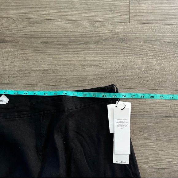 New Calvin Klein Womens Black Button Front Midi Black Linen Blend Skirt Size 24W - Picture 6 of 9